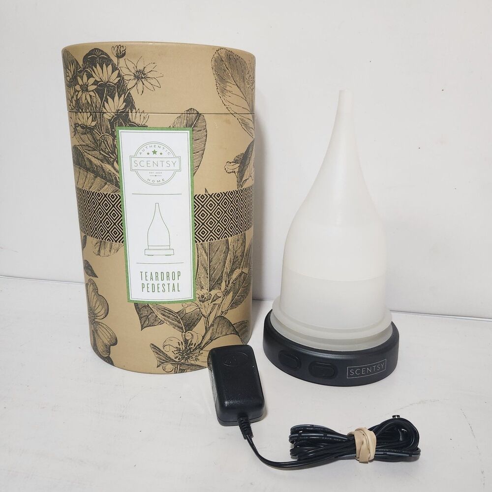 Scentsy White Clear Teardrop Pedestal Diffuser w/ Box